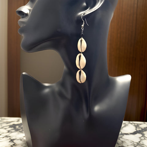 Women's African 3 Link Cowrie Shell Earrings - Premium Jewelry from MAGOS - Just $4.99! Shop this and more Jewelry now 