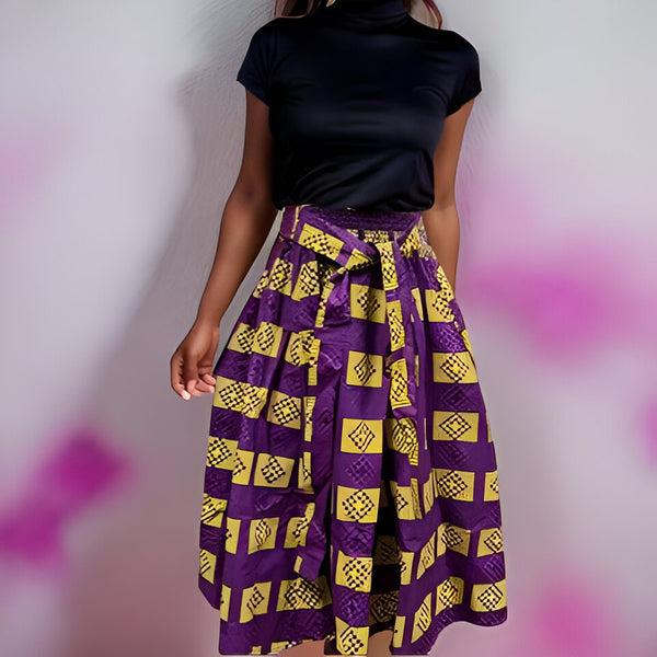 Women's Purple/Gold African Print Skirt and Bag Set