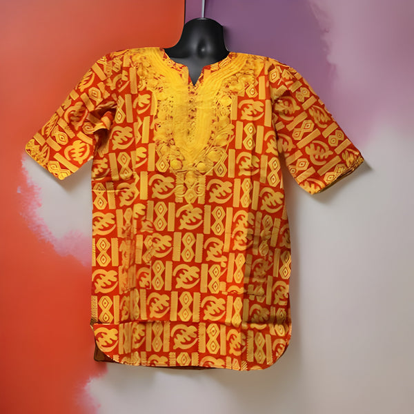 African Men's Red Gold Print Short Sleeve Dashiki Shirt