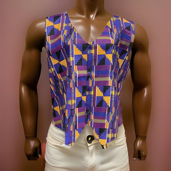 African Kente Print Vest Jacket