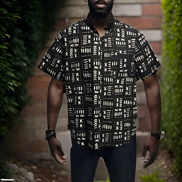 Men's African Print Short Sleeve Button Down Shirts