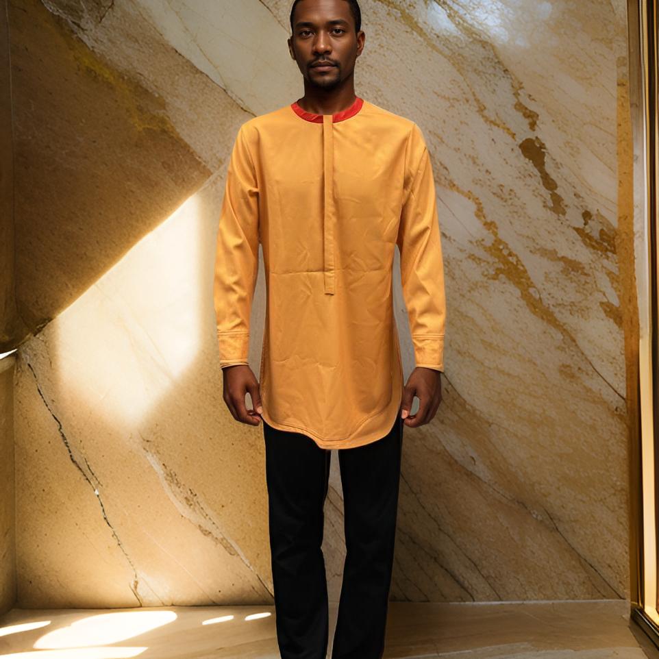 Men's Mustard-Yellow Long Sleeve African Top