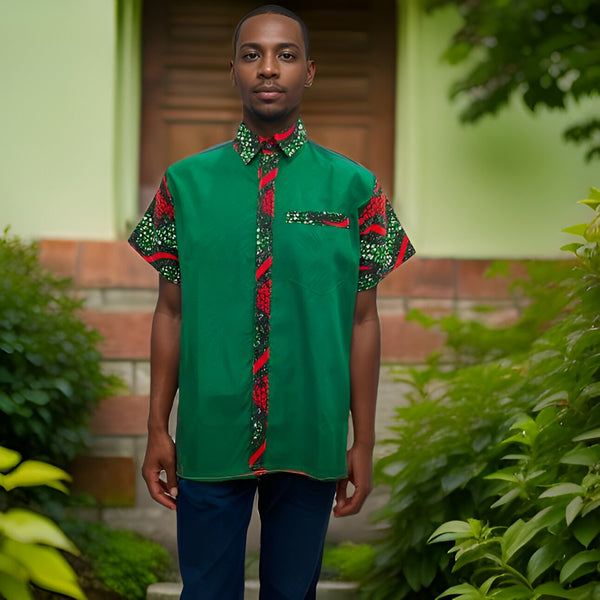 Men's African Ankara Short Sleeve Button Down Shirts