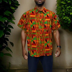 Men's African Print Short Sleeve Button Down Shirts