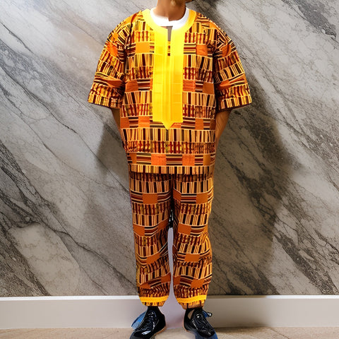 Youth Men 3pc African Kente Pants Set Style1 - Premium African Apparel from MAGOS - Just $60! Shop this and more African Apparel now 