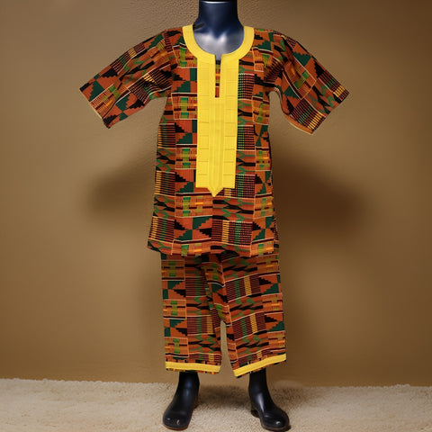 Youth Men 3pc African Kente Pants Set Style2 - Premium African Apparel from MAGOS - Just $60! Shop this and more African Apparel now 