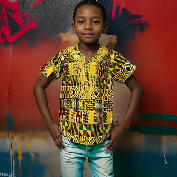 Kids African Print Dashiki Embroidered Shirts 8T