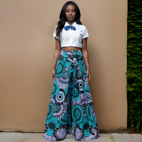 African Blue Floral Print Palazzo Pants