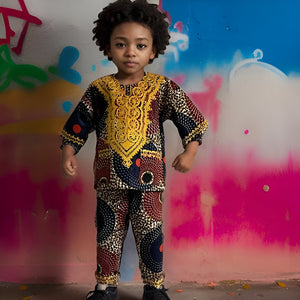 Little Boys 3pc African Disk Print Dashiki Pant Set