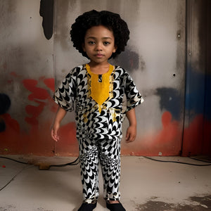 Little Boys 3pc African Black/White Dashiki Print Pant Set (Ages 2-4)