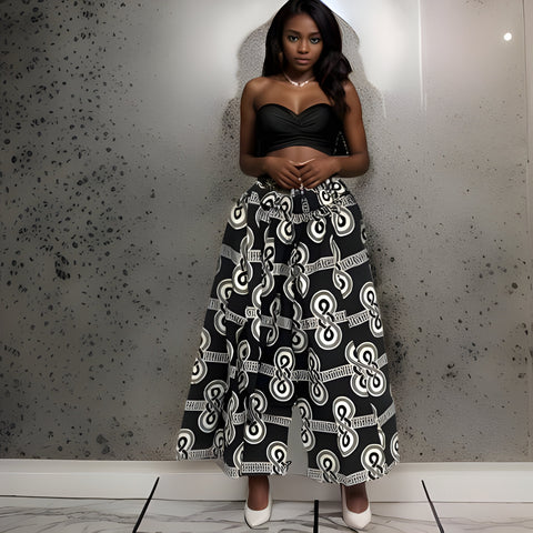 African Black/White Print Palazzo Pants