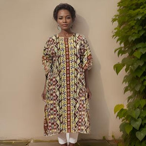 Women African Tribal Print Brown Kaftan Dress