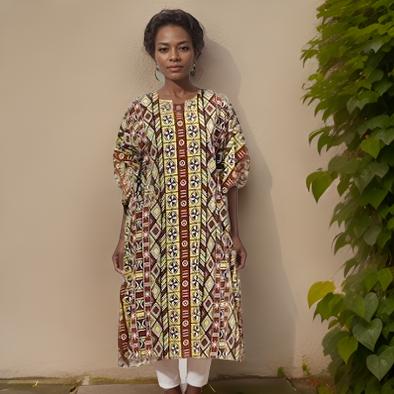 Women African Tribal Print Brown Kaftan Dress