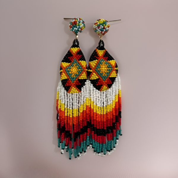 Beaded 2-tier Tapered Triangular Tassel Long Drop Earrings - Premium Jewelry from MAGOS - Just $13! Shop this and more Jewelry now 