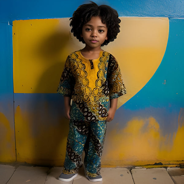 Little Boys 3pc African Disk Print Dashiki Pant Set