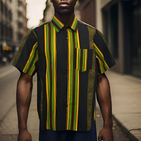 Men's African Print Short Sleeve Button Down Shirts