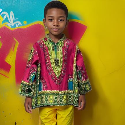 Children's Traditional Print Dashiki Hoodie Jacket-Fuchsia