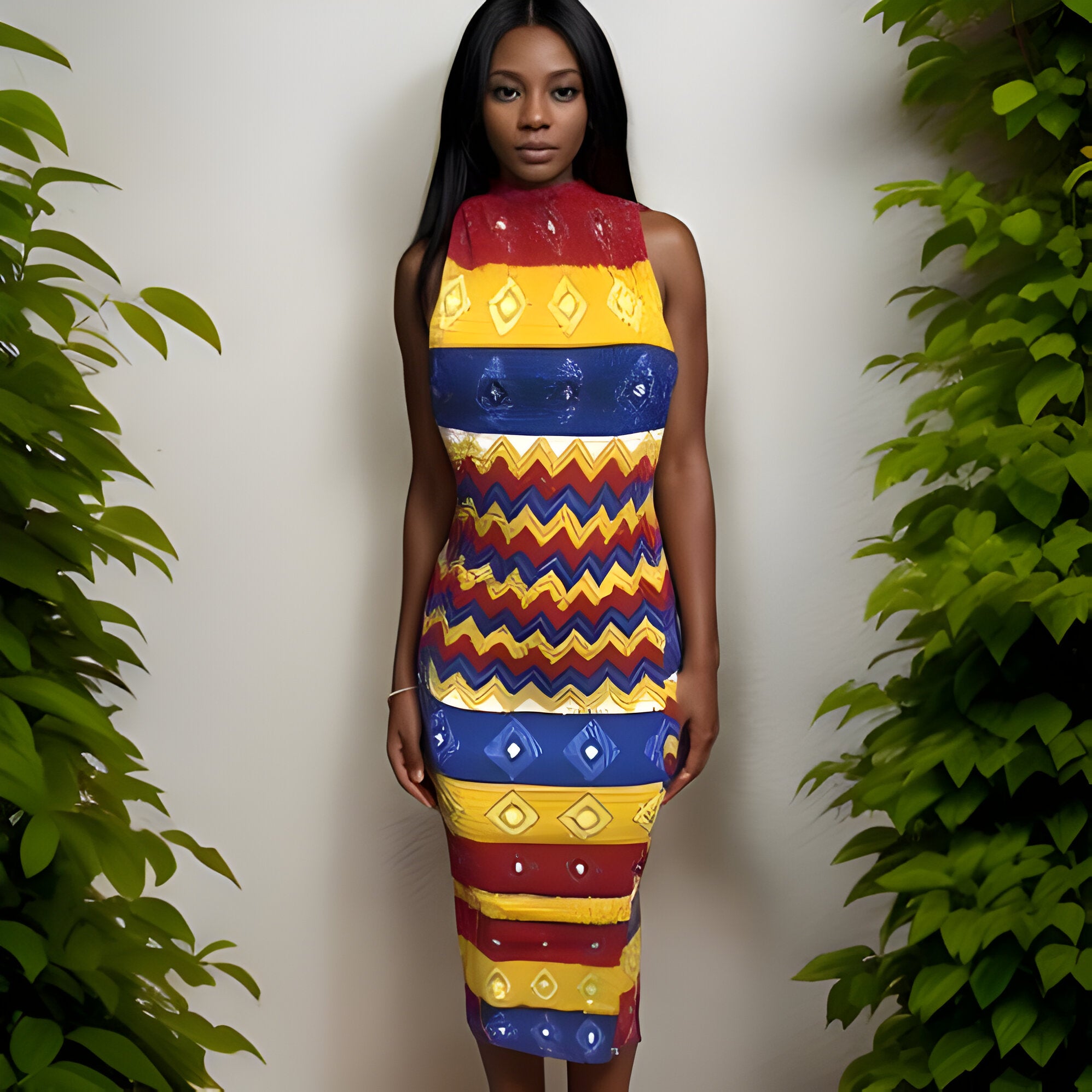 African Print Stretchy Ankara (Multi-Color) Stripe Dress