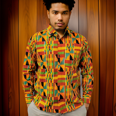 Men's Long Sleeve Kente Style2 Dashiki Shirt - Premium African Apparel from MAGOS - Just $35! Shop this and more African Apparel now 