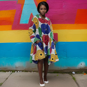 Authentic African Print Big Button Tunic Dress