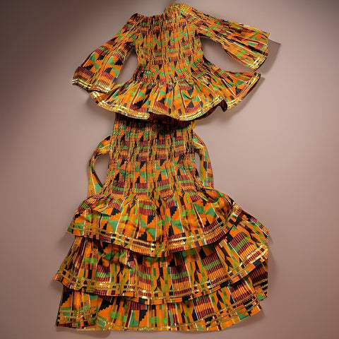 African Kente Style2 Print Top and Skirt Set - Premium African Apparel from MAGOS - Just $65! Shop this and more African Apparel now 