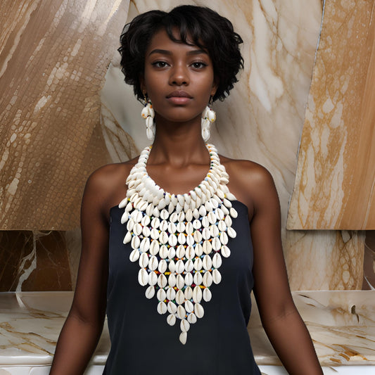 African Round Triangular Style Cowrie Shell Necklace Set