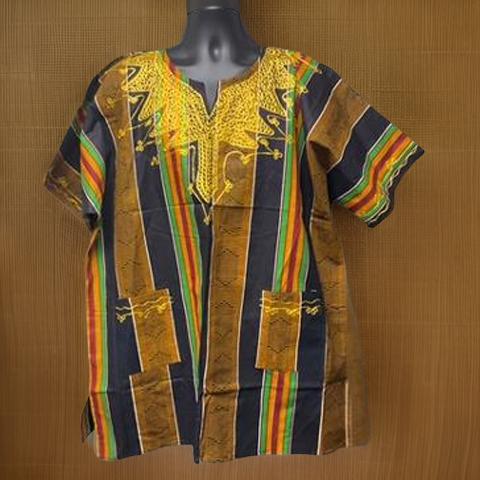 Men's Black Kente African Print Embroidered Dashiki Shirt