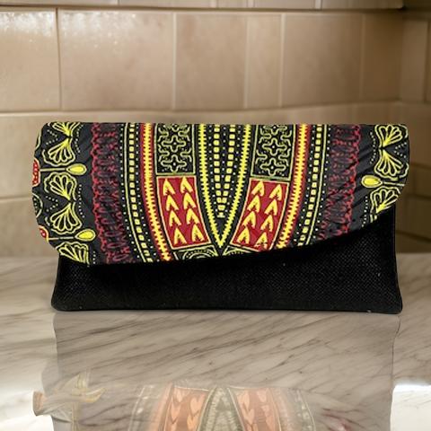 African Inspired Black Dashiki Print Woven Small Clutch Purse