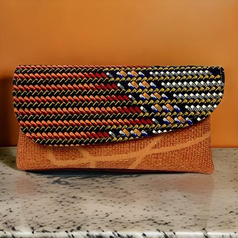 African Inspired Orange Print Woven Small Clutch Purse