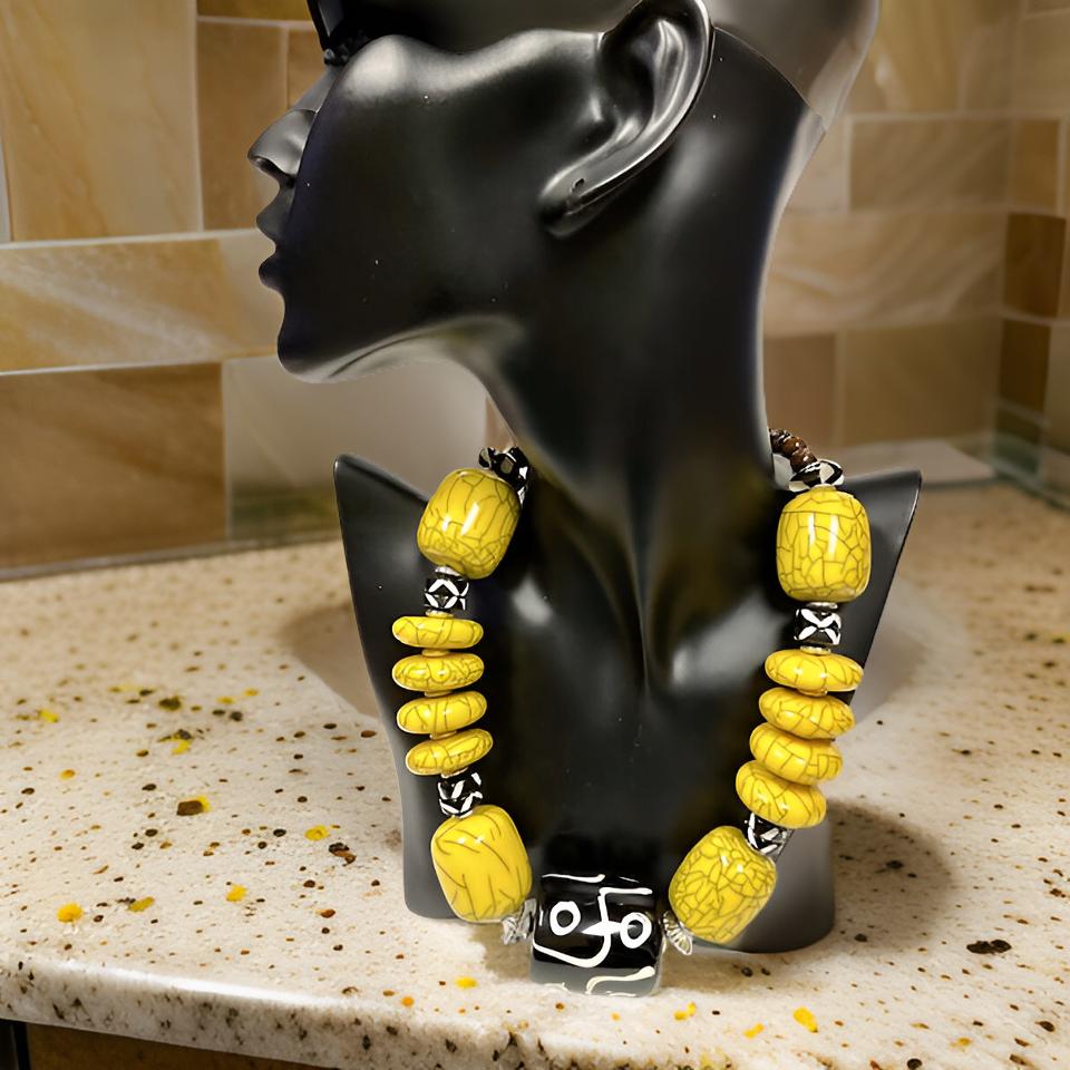 Solid Color Bone Jumbo Beaded African Inspired Necklace