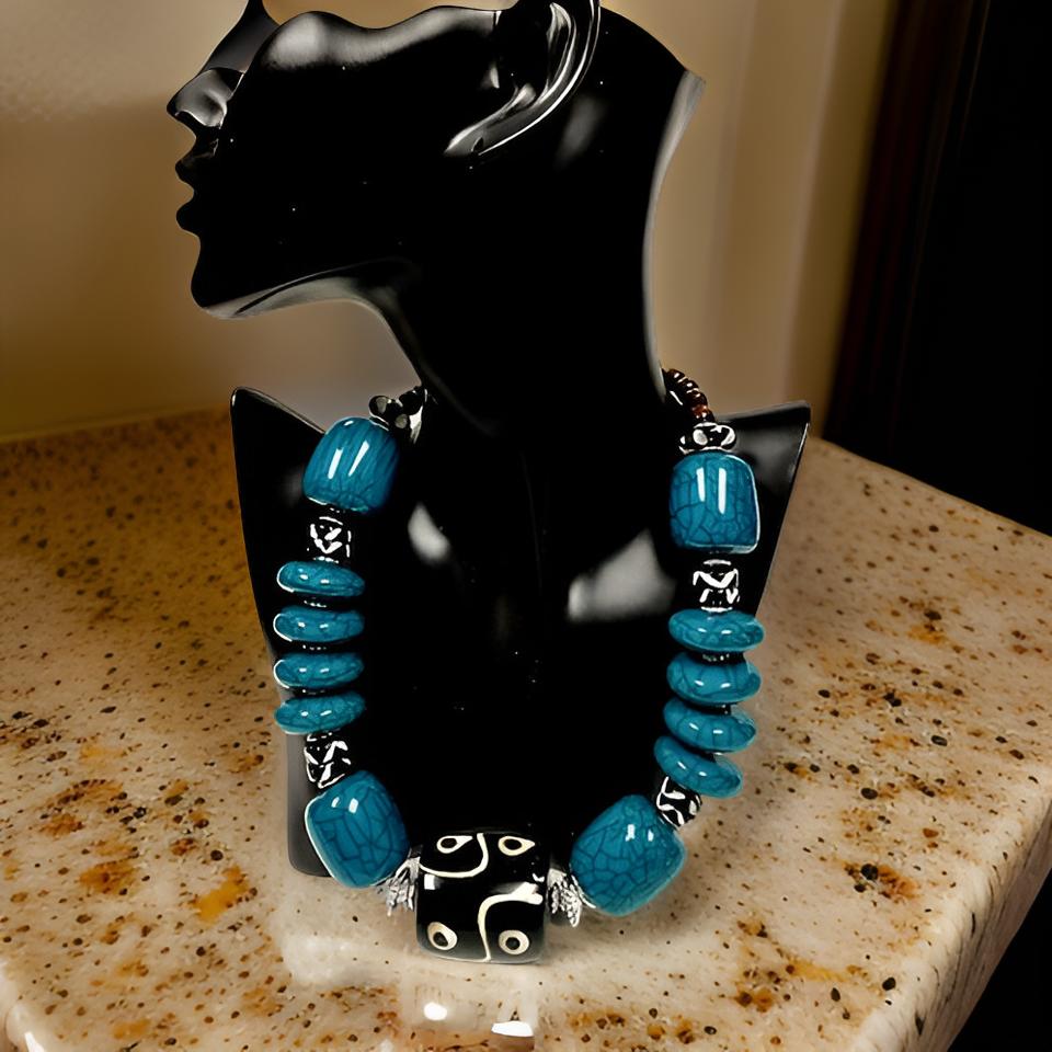 Solid Color Bone Jumbo Beaded African Inspired Necklace