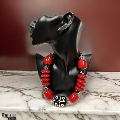 Solid Color Bone Jumbo Beaded African Inspired Necklace