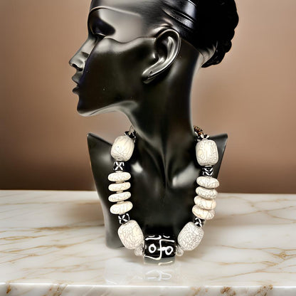 Solid Color Bone Jumbo Beaded African Inspired Necklace