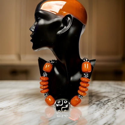 Solid Color Bone Jumbo Beaded African Inspired Necklace