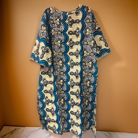 Long Ankara Teal/Yellow Print Umbrella dress - Premium African Apparel from MAGOS - Just $40! Shop this and more African Apparel now 