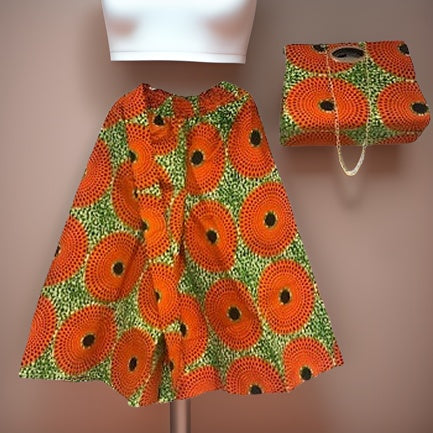 African Print Palazzo Pants & Bag Set (Orange Disc Print) - Premium African Apparel from MAGOS - Just $65! Shop this and more African Apparel now 