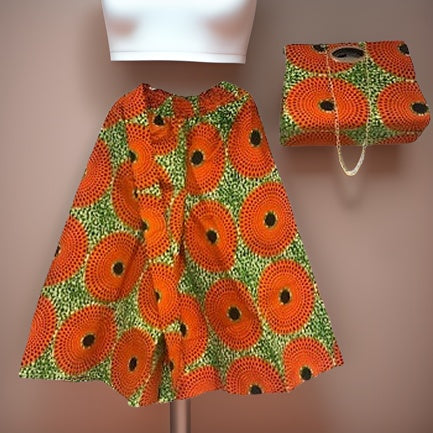 African Print Palazzo Pants & Bag Set (Orange Disc Print) - Premium African Apparel from MAGOS - Just $55! Shop this and more African Apparel now 