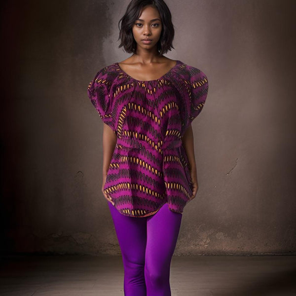 Women's African Print Frill Top Blouse with Belt