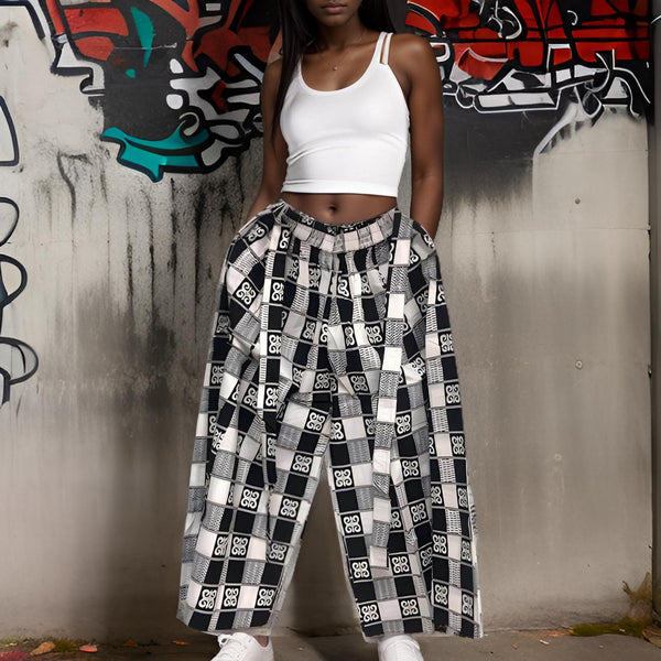 African Black/White Print Palazzo Pants