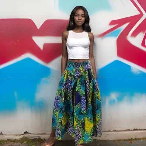 Women's African Print Maxi Skirt and Matching Bag