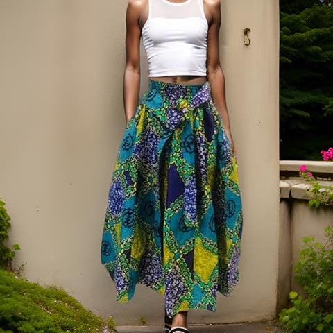Women's African Print Maxi Skirt and Matching Bag