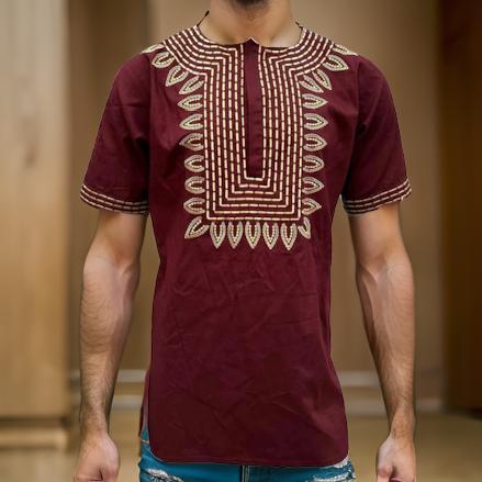 Maroon Gold Embroidered T'Challa Short Sleeves Shirt (XL)