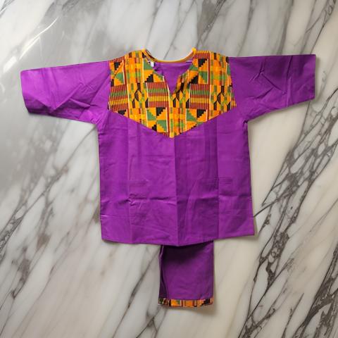 Men's African Purple Kente Print Dashiki Pants Set