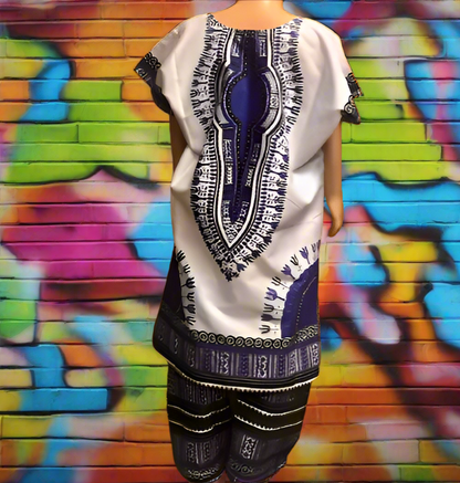 Boys White Blue African Dashiki Pant Set (XL)