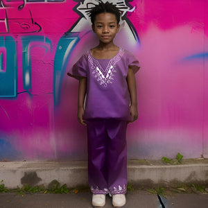 Boys Solid Purple Color 2pc African Dashiki Pant Set (XLarge)