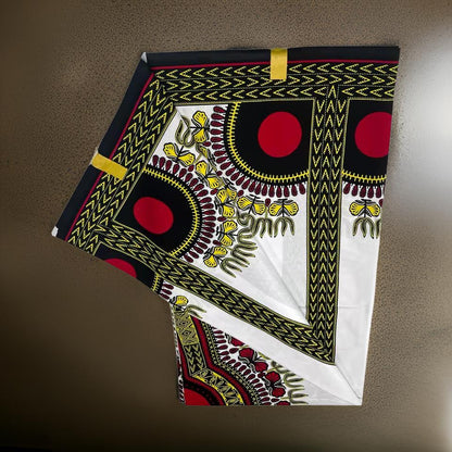 Traditional White African Dashiki Print Ankara Fabric 6yrds