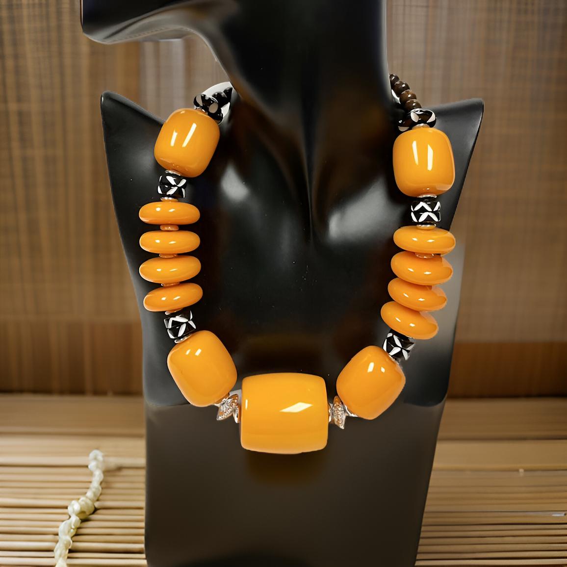 Solid Color Bone Jumbo Beaded African Inspired Necklace