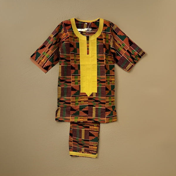 Youth Men 3pc African Kente Pants Set Style2 - Premium African Apparel from MAGOS - Just $60! Shop this and more African Apparel now 