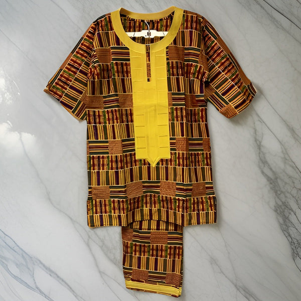 Youth Men 3pc African Kente Pants Set Style1 - Premium African Apparel from MAGOS - Just $60! Shop this and more African Apparel now 