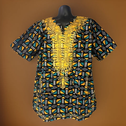 Men's Green/Black/Gold African Print Embroidered Dashiki Shirt - Premium African Apparel from MAGOS - Just $45! Shop this and more African Apparel now 